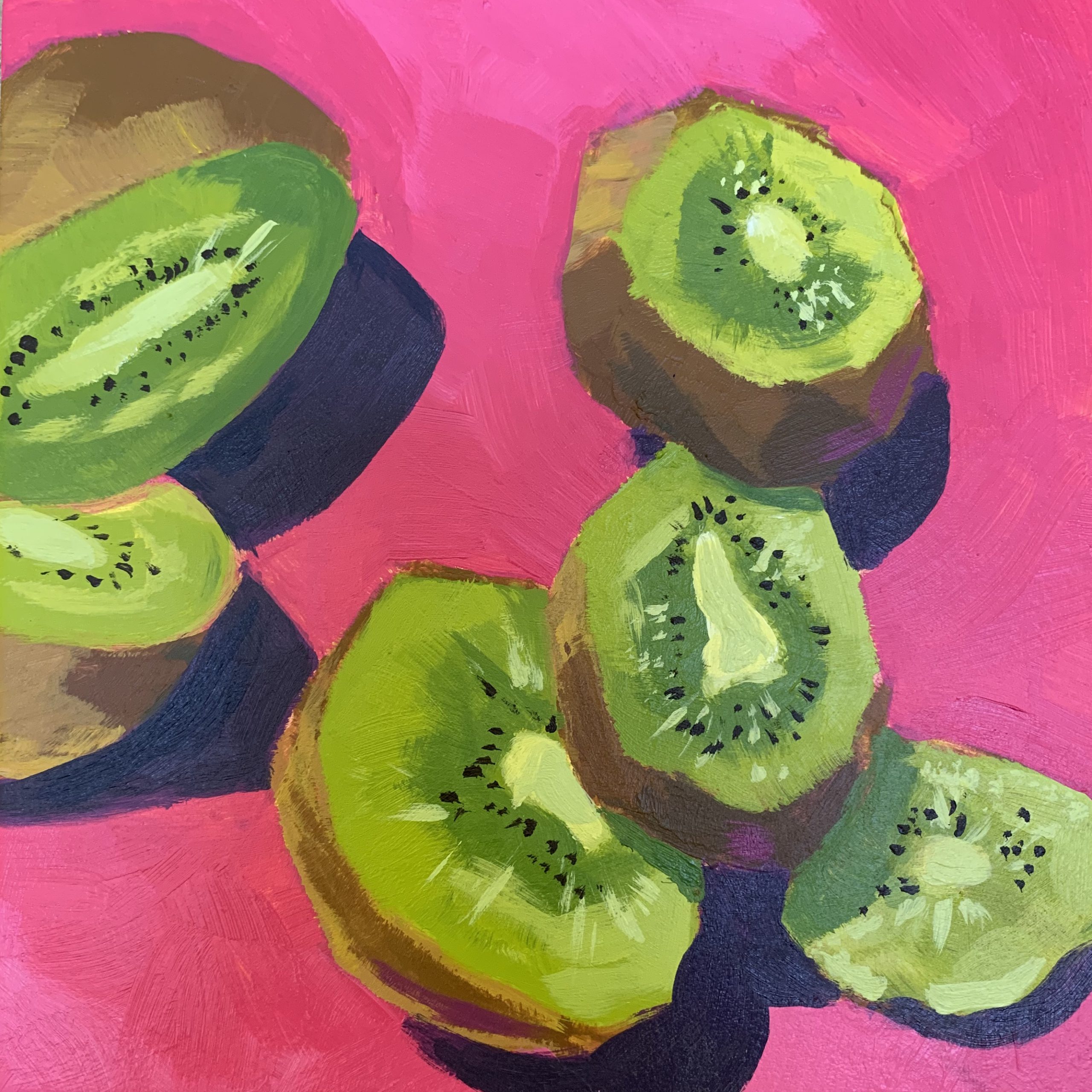 kiwi slices on pink, kiwi slices, acrylic painting, original paintings, Leigh Ann Torres