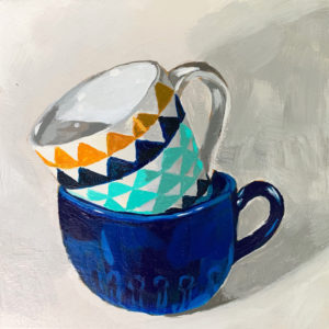 Stack of mugs, coffee mugs, coffee mug painting, acrylic painting, original paintings, leigh ann Torres