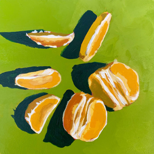 orange slices, orange slices on green, acrylic painting, original paintings, Leigh Ann Torres