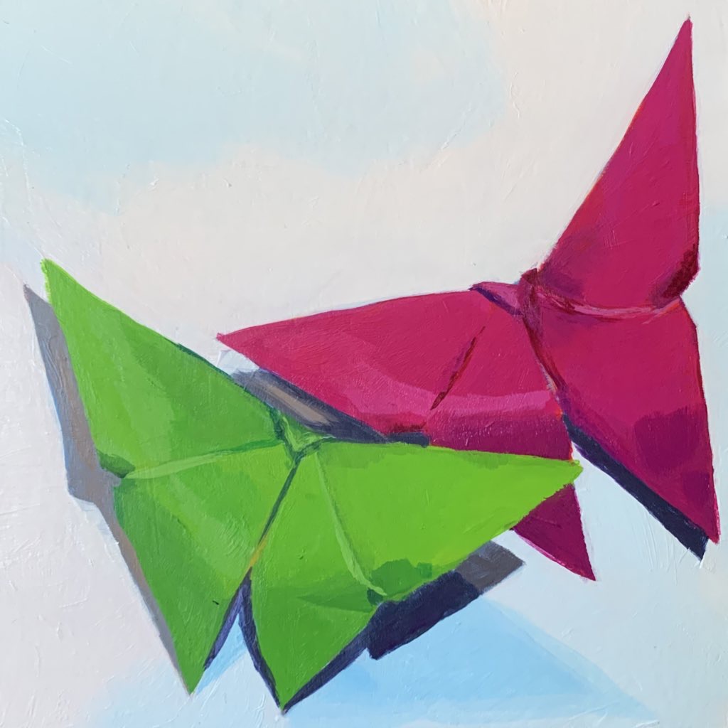 Green and Pink Origami Butterflies