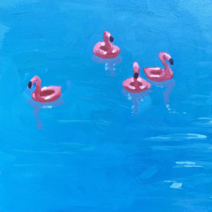 Flamingo Floaties in Pool